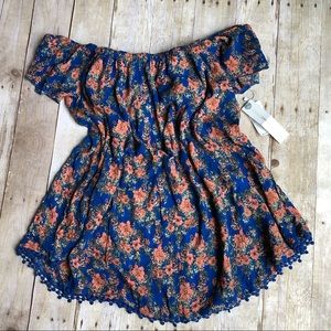 O’Neill blue & orange off the shoulder boho dress